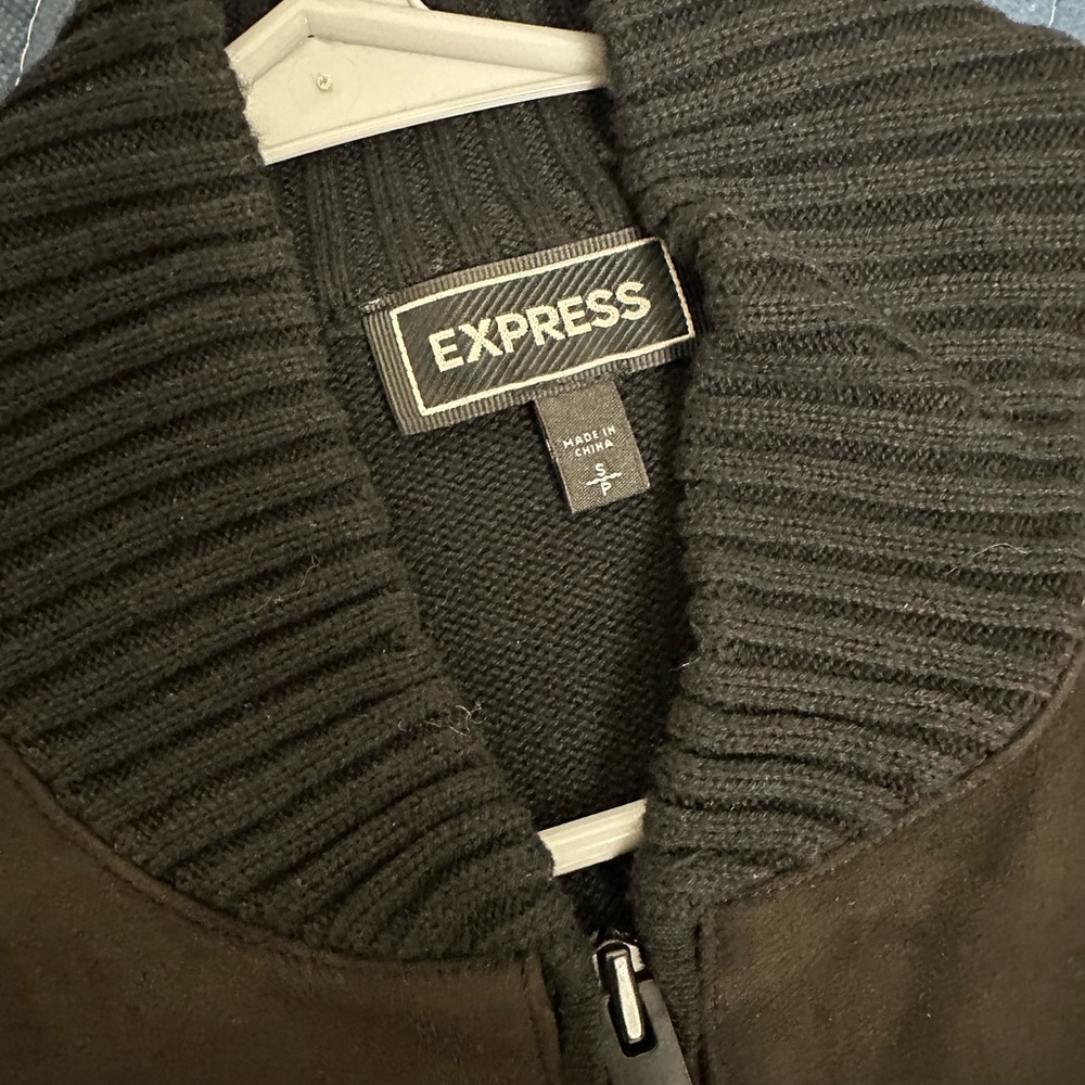 Express Black Ribbed Zip Up Sweater